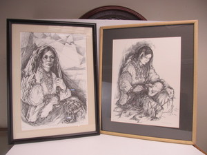 lot 85 image: Madonna of The Wild Rice People & Thunder Clan Woman Signed Numbered Prints by Michele Gauthier