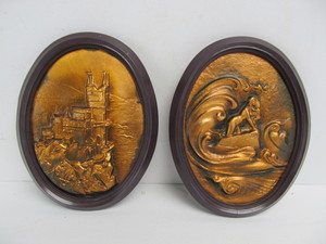 lot 98 image: Small Vintage Embossed Copper Russian Wall Plaques