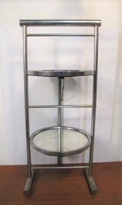 lot 124 image: Vintage Deco Chrome Folding 2-Tiered Mirrored Stand