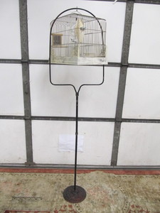 lot 129 image: Vintage Bird Cage w Antique Iron Stand