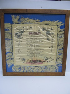 lot 51 image: Antique Framed Silk Sweetheart Pillowcase From Minneapolis