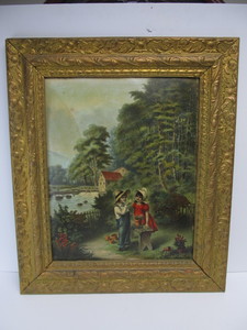 lot 52 image: Antique 1890s Framed Colored lithograph - Children wButterflies