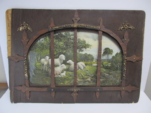 lot 53 image: Antique Framed Pastoral Scene Print wSheep