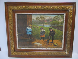 lot 54 image: Antique Framed Litho Print - Funeral For a Bunny