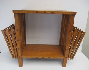 lot 59 image: Vintage Inlaid Oak Side Table wMagazine Racks