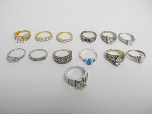 lot 64 image: Lot of 13 Sterling Silver Rings