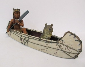 lot 173 image: 22 Native American Man wDog in Leather Canoe
