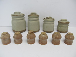 lot 207 image: 10 Piece Vintage Stoneware Kitchen Canister Set