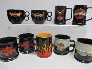 lot 293 image: Nice Lot of Official Licensed HARLEY DAVIDSON Coffee Mugs & 2 Soup Bowls