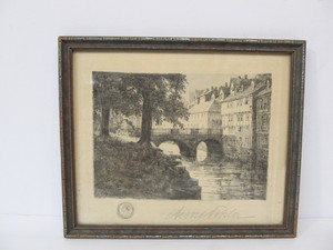 lot 302 image: Framed Antique Pencil Signed German Etching by Anna Fehler