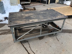 lot 8 image: Large Old Vintage Machine Age Industrial Warehouse Factory Cart Rolling Work Table