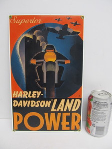 lot 295 image: Ande Rooney HARLEY DAVIDSON Land Power Porcelain Motorcycle Sign 