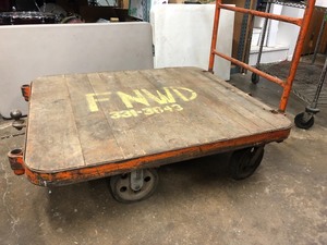 lot 13 image: Old Vintage Industrial NUTTING Warehouse Factory Cart w Handle Bar