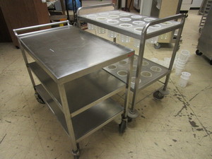lot 212 image: STAINLESS STEEL SILVERWARE AND SERVICE CARTS