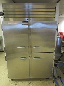 lot 202 image: TRAULSEN STAINLESS STEEL, 2 SECTION, HALF DOOR REACH IN REFRIGERATOR