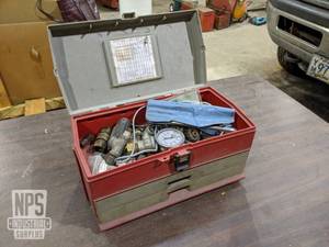 lot 71 image: Toolbox with Assorted Brass Fittings and Hardware