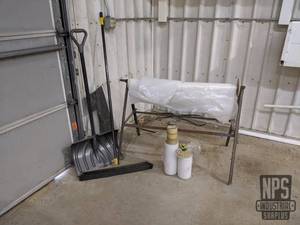 lot 109 image: Push Broom, Shovel, Tape, Shrink Wrap and Stand
