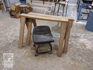 lot 115 image: (2) Saw Horses and Craftsman Rolling Work Stool 23 high