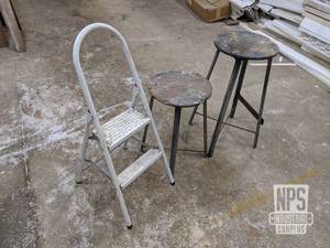 lot 119 image: (2) Stools and Step Ladder