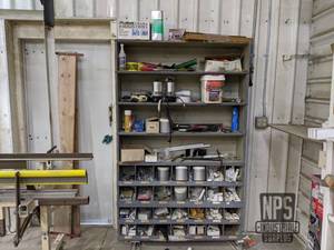 lot 125 image: Shelf and Contents Hardware, Tools and Parts 72 x 47 x 10