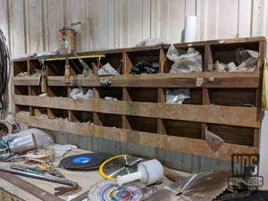 lot 135 image: Bolt Bin on Wall w Contents 72 x 21 x 4