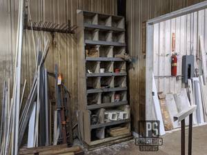 lot 144 image: Bin Type Shelf w Parts and Hardware 96 x 37 x 20