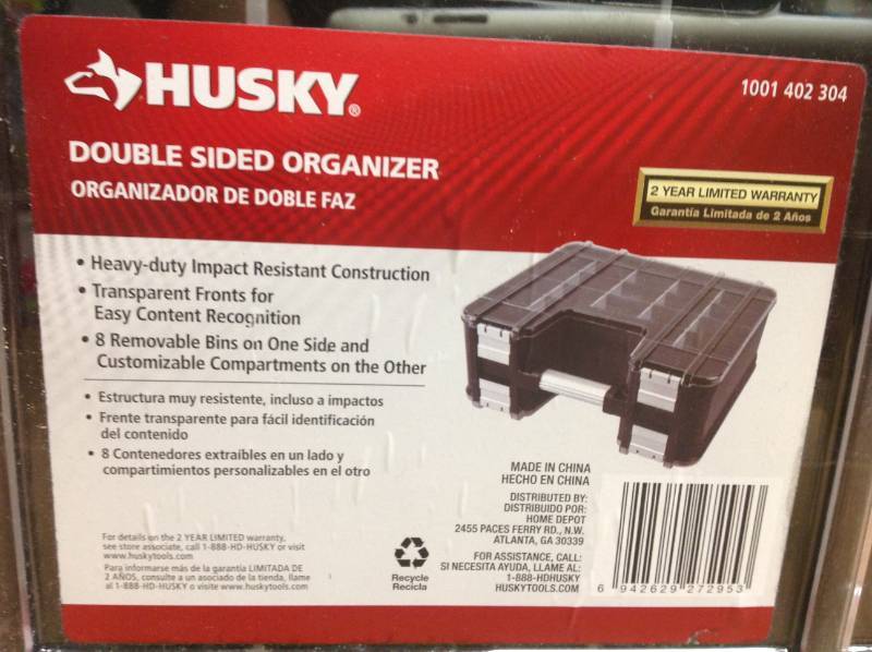 Husky 15 in. x 13 in. Black Pro Double Sided Small Parts Organizer with  Bins (8-Piece) Auction