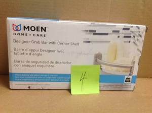 lot 4 image: MOEN 9 in. x 1 in. Screw Grab Bar with Corner Shelf in Brushed Nickel  in good condition