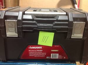 lot 111 image: Husky 22 in. Plastic Portable Tool Box with Metal Latches in Black  in good condition
