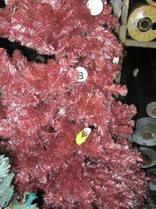 Artificial LED Tree in pink tinsel, roughly 7 feet tall by Vickerman