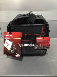 lot 16 image: HUSKY 10 in. Electrician Tool Bag with Removable Tool Wall