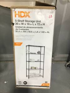 lot 28 image: HDX 72 in. H x 36 in. W x 16 in. D 5-Tier Wire Shelving Unit in Black