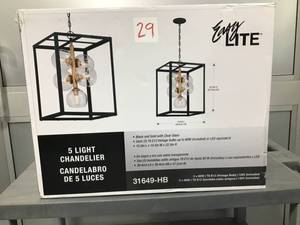 lot 29 image: Eurofase Bentley Collection 5-Light Black and Gold Chandelier with Glass Shade