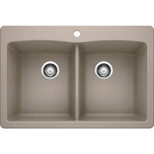 lot 51 image: BLANCO DIAMOND Dual-Mount Granite Composite 33 in. 1-Hole 5050 Double Bowl Kitchen Sink in Truffle