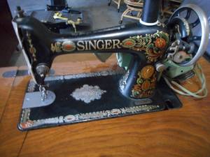 Vintage Red Eye Singer Sewing Machine with Treadle Stand & Accessories
