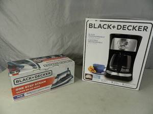 lot 96 image: New Black and Decker Coffee Maker and New Iron