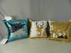 lot 102 image: 3 New Magic Sequin Pillows