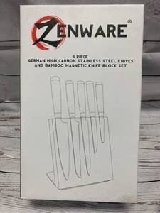 lot 106 image: New German Steel Knifes on Bamboo Magnetic Block