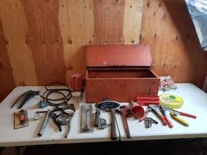 lot 36 image: Old Wood Tool Box with Contents