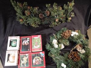 lot 72 image: Christmas Wreath, Swag, & Ornaments