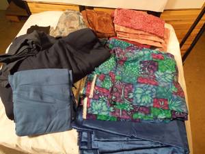 lot 63 image: Fabrics - Many Yards - Knits, Cottons, SilkSatinPolyester - Blues, Pinks, Browns