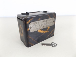 lot 11 image: RARE Antique Patent Applied For C.O. Burns Co. Dey Brothers Syracuse Metal Bank wKey