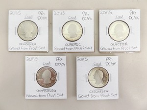 lot 37 image: Lot of 5 High Grade 2011 San Fransisco Mint Statehood Proof Quarters