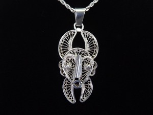 lot 62 image: .925 Sterling Silver Filigree Tribal Mask Pendant Necklace