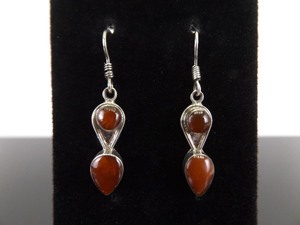 lot 74 image: .925 Sterling Silver Carnelian Dangle Hook Earrings