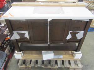 lot 32 image: allen  roth Kingscote Espresso Single Sink Vanity with White Engineered Stone Top WSL48RVE