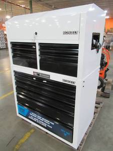 lot 207 image: Kobalt 41-in W x 63.4-in H 12 Ball-bearing Steel Tool Chest Combo SHS41PCBW - Dent In Back of Main Chest, Dent on Top of Top Chest