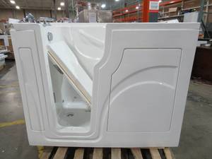 lot 212 image: Health Smart 52 x 30 x 40 White Health Smart Walk in Tub - Left Hand Drain - Cracked Motor Mount and Upper LH Side of Tub. WB-701-LEFT.