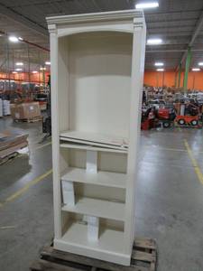 lot 233 image: 5 Shelf Bookshelf in Creme, 28 X 15 X 78 Tall. Some Scratches.