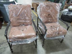 lot 242 image: 2 Hampton Bay Niles Park Deep Seating Hidden Motion Patio Chairs with Cashew Cushions - New Out of Box.
